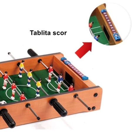 Masa de fotbal cu teren si 12 jucatori Cyrax, cu tablou pentru scor, din metal, lemn si ABS, 34.5 x 23 x 7 cm, pentru copii