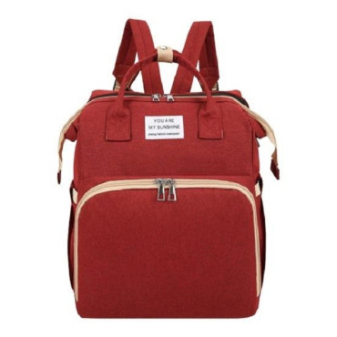 Rucsac Multifunctional pentru Mamici, Cyrax, cu Patut Pliabil si Baza de Schimbat, Rezistent la Apa, Capacitate Mare, Usor, Compartimente Multiple, Buzunar Termic pentru Lapte, 42 x 32 x 22 cm, Rosu