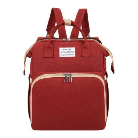 Rucsac Multifunctional pentru Mamici, Cyrax, cu Patut Pliabil si Baza de Schimbat, Rezistent la Apa, Capacitate Mare, Usor, Compartimente Multiple, Buzunar Termic pentru Lapte, 42 x 32 x 22 cm, Rosu