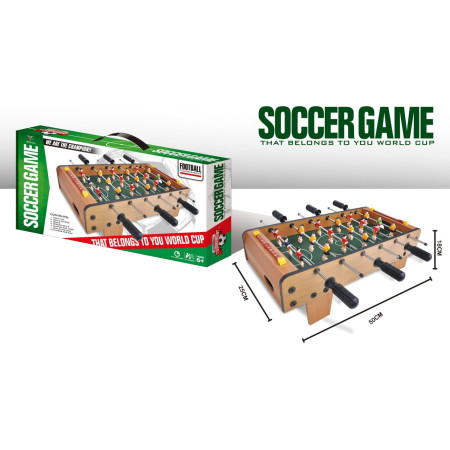 Masa de Fotbal cu Teren, Cyrax, cu Picioare Scurte, 6 Manere, Tablou de Scor, 50 x 25 x 18 cm, din Lemn/Otel/ABS, Maro