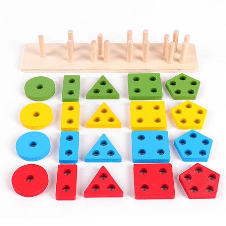Jucarie Educativa Cyrax, Tip Montessori, din Lemn, + 36 Luni, Forme Geometrice, 20 Piese, 6 x 26.5 cm, Multicolor