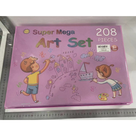 Set 208 Piese, Complet pentru Pictura si Desen, Cyrax, Tip Servieta, 3-12 Ani, 40.5 x 5 x 30 cm, Roz