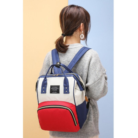 Rucsac Multifunctional pentru Mamici, Cyrax, din Panza Oxford, Compartimentare Multipla, Impermeabil, 43 x 18 x 26 cm, Alb/Rosu/Albastru