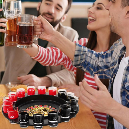 Joc de Ruleta Cyrax, cu Pahare de Shot si Plansa de Joc Blackjack, 31 cm, Multicolor