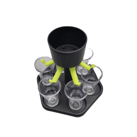 Dozator Hexagonal cu Suport pentru Shoturi, Cyrax, 6 Pahare, Set Complet cu Ambalaj si Cutie, Dispenser, Divizor, Joc de Baut, Negru