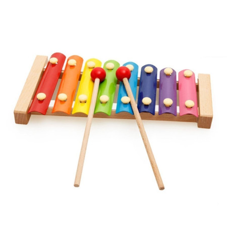 Instrument Muzical Xilofon Cyrax, din Lemn, 8 Note Muzicale, 2 Bete de Percutie, 4-6 Ani, Multicolor