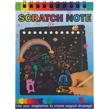Caiet cu fise razuibile Cyrax, DIY Magic Scratch, 12 File, Curcubeu, Creion din Lemn, Cartonase negre, 14 x 10 cm, albastru