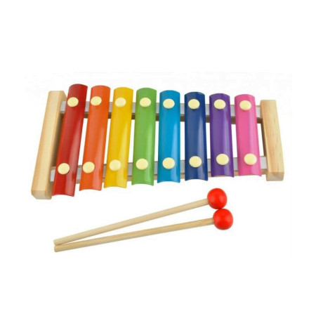 Instrument Muzical Xilofon Cyrax, din Lemn, 8 Note Muzicale, 2 Bete de Percutie, 4-6 Ani, Multicolor