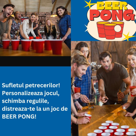 Joc de baut Beer Pong Cyrax, 24 Pahare, 24 Mingi, material plastic, reutilizabil, portabil, rosu