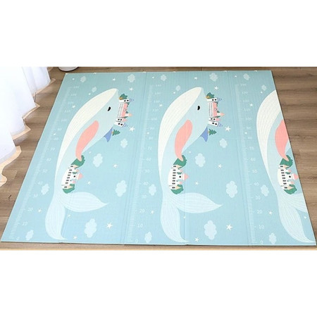 Covoras pentru Copii, Cyrax, cu 2 Fete, Model Balene/Iepurasi, din XPE+PE, Impermeabil, Antiderapant, Protectie Termica, +3 Luni, Pliabil, 150 x 200 x 1.5 cm, Multicolor