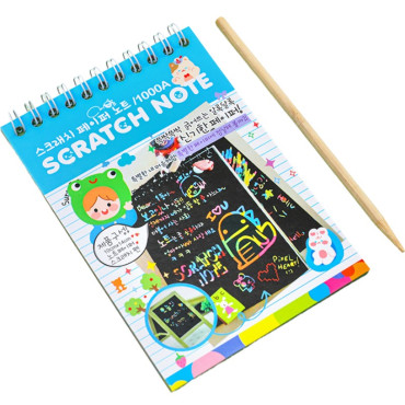 Caiet cu fise razuibile Cyrax, DIY Magic Scratch, 12 File, Curcubeu, Creion din Lemn, Cartonase negre, 14.2 x 9.8 cm, Baby Blue