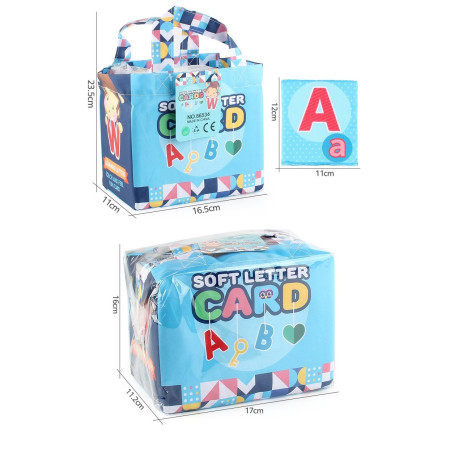 Set 26 Carduri din Panza cu Doua Fete, Cyrax, Model Litere, Educational, Interactiv, Saculet Inclus, Multicolor