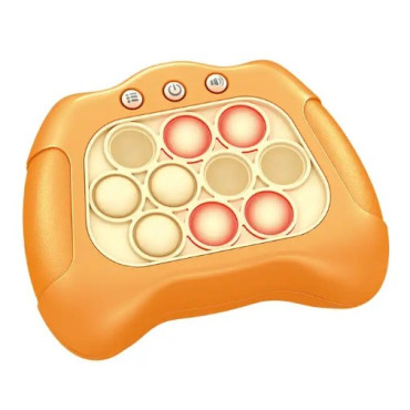 Joc Pop It, Cyrax, consola, joc interactiv, antistres, cu baterii, Abs si silicon, Portocaliu, 12 x 10 x 5.8 cm