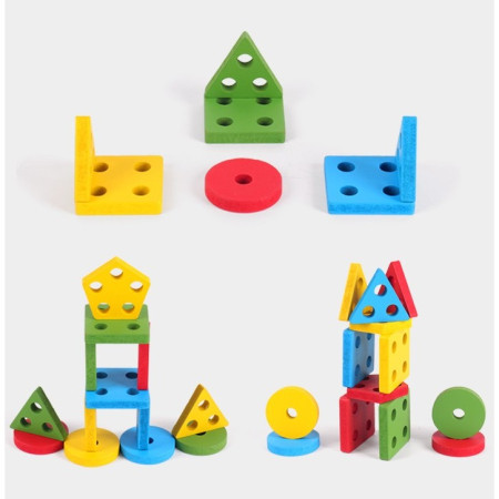 Jucarie Educativa Cyrax, Tip Montessori, din Lemn, + 36 Luni, Forme Geometrice, 20 Piese, 6 x 26.5 cm, Multicolor