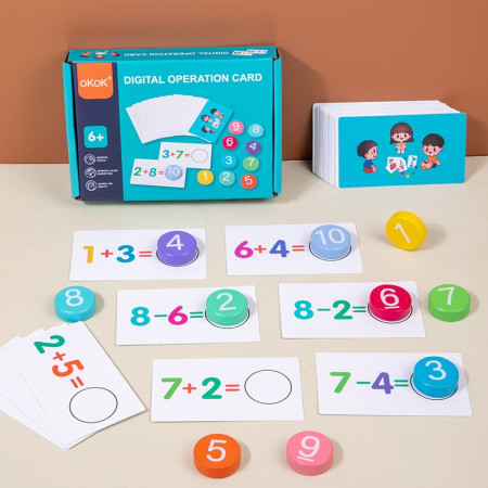 Joc Educational, Cyrax, Invatare Adunare si Scadere, Cifre din Lemn, 46 Planse, +3 Ani, Multicolor