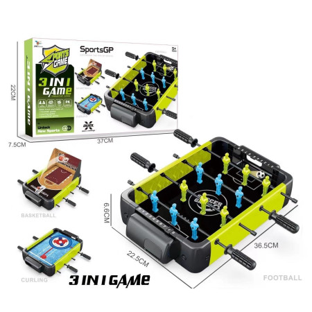 Masa de Fotbal 3in1, Cyrax, Basket, Curling, 4 Manere, cu Tablou de Scor, din ABS, pentru Adulti/Copii +5 Ani, 36.5 x 6.6 x 22.5 cm, Verde/Negru