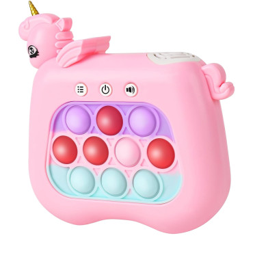 Jucarie Interactiva Pop It Whack A Mole, Cyrax, Tip Consola, Anti-Stres, 4 Moduri de Joc, din ABS si Silicon, +3 Ani, Model Unicorn, Roz