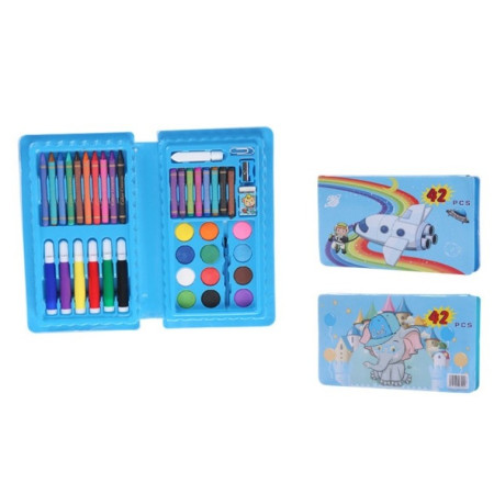 Set 42 Piese de Pictura si Desen, Cyrax, Tip Penar, Model Elefant, 24.3 x 13 x 3 cm, Albastru