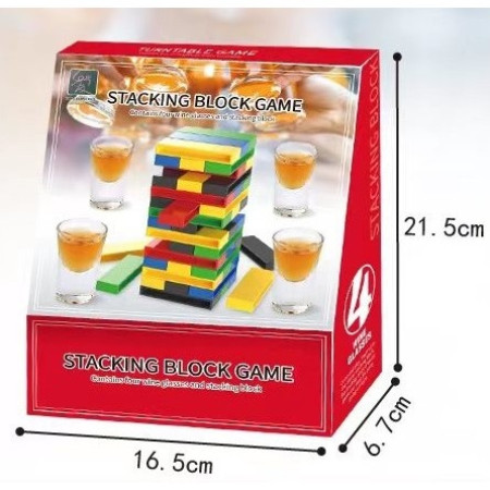 Joc de Baut Cyrax, Turn Jenga din Plastic, cu 4 Pahare de Shot, +18 Ani, Multicolor