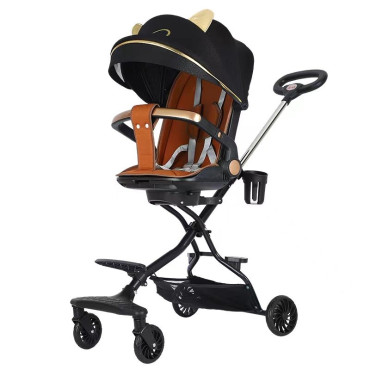 Carucior Sport Cyrax 3in1, 6-36 Luni, Reversibil, Pliabil, Tavita pentru Masa, Pozitie de Somn, Centura de Siguranta, Roti 360, Suport Pahar, Copertina pentru Soare, 32x63x95cm, Negru, Model Pisicute