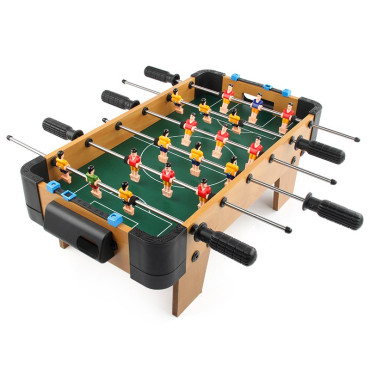 Masa de fotbal cu teren si 18 jucatori Cyrax, 6 manere, cu tablou pentru scor, din metal, lemn si ABS, 51 x 44 x 17.5 cm, cu picioare, pentru copii/adulti