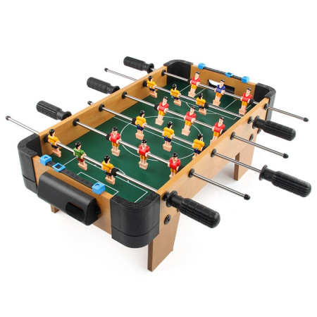 Masa de fotbal cu teren si 18 jucatori Cyrax, 6 manere, cu tablou pentru scor, din metal, lemn si ABS, 51 x 44 x 17.5 cm, cu picioare, pentru copii/adulti