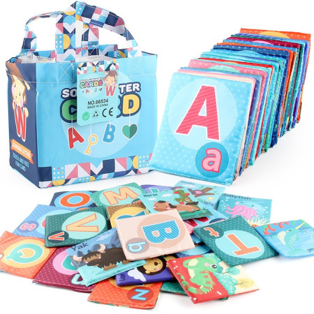 Set 26 Carduri din Panza cu Doua Fete, Cyrax, Model Litere, Educational, Interactiv, Saculet Inclus, Multicolor
