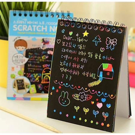 Caiet cu fise razuibile Cyrax, DIY Magic Scratch, 12 File, Curcubeu, Creion din Lemn, Cartonase negre, 14.5 x 10 cm, albastru