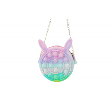 Jucarie antistres din silicon Cyrax, Pop it Now and Flip It ,Mini Geanta, Iepuras, 6 cm, Macarons