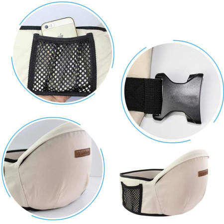 Cyrax Port-Bebe Ergonomic Ajustabil cu Scaun, 3 Pozitii, Bumbac Respirabil, pentru Copii 0-3 Ani, 20 kg Maxim, 25 x 22 x 18 cm, Gri