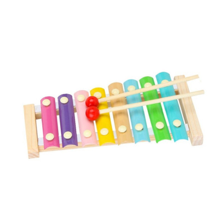 Instrument Muzical Xilofon Cyrax, din Lemn, 8 Note Muzicale, 2 Bete de Percutie, 4-6 Ani, Multicolor Pastel