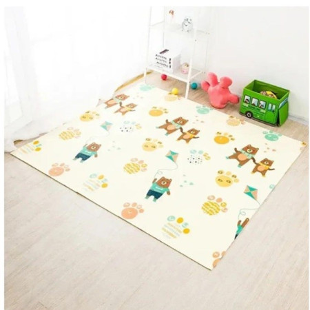 Covoras pentru Copii, Cyrax, cu 2 Fete, Model Zmeu/Ursi, din XPE+PE, Impermeabil, Antiderapant, Protectie Termica, +3 Luni, Pliabil, 150 x 200 x 1.5 cm, Multicolor
