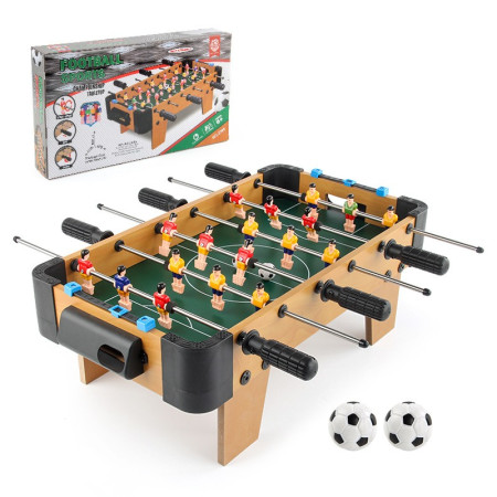 Masa de fotbal cu teren si 18 jucatori Cyrax, 6 manere, cu tablou pentru scor, din metal, lemn si ABS, 51 x 44 x 17.5 cm, cu picioare, pentru copii/adulti