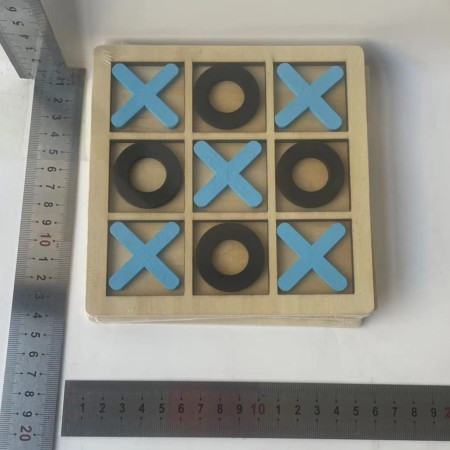 Jucarie Montessori Tic Tac Toe, Cyrax, Educativa, Interactiva, din lemn, X si O, 9 Piese, 14.3x14.3 cm, Albastru Negru