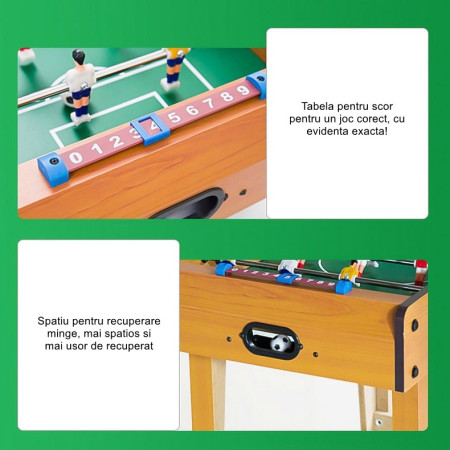 Mini Masa de Fotbal cu Teren si 18 Jucatori Cyrax, 6 Manere, cu Tablou pentru Scor, din Metal, Lemn si ABS, 50 x 25 x 16 cm, cu Picioruse, pentru copii/adulti