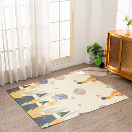 Covoras pentru Copii, Cyrax, cu 2 Fete, Model Padure/Elefanti, din XPE+PE, Impermeabil, Antiderapant, Protectie Termica, +3 Luni, Pliabil, 150 x 200 x 1.5 cm, Multicolor