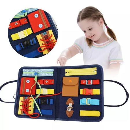 Carte Senzoriala Educativa Montessori, Cyrax, Dezvoltare Abilitati Motorii, 2 Pagini, 28x22x3 cm, Albastru