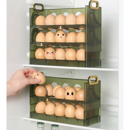 Suport Organizator pentru Oua, Cyrax, pentru Frigider, Verde transparent, Capacitate 20 oua, Doua straturi, cu Data de Expirare, 25.5x10x17 cm