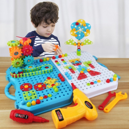 Jucarie Educativa Si Interactiva, Cyrax, Set De Constructie Puzzle Din ABS Cu Bormasina Pentru Dezvoltatea Creativitatii Si A Indemanarii 2D si 3D, Valiza, +3, 31x7x25 cm, 336 Piese