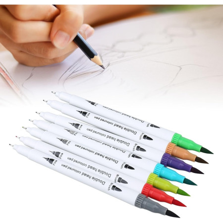 Set Carioci pe Baza de Apa, Cyrax, 2 in 1, pentru Pictura, Caligrafie, 60 Culori, Penar Negru, Corp Carioca Alb, 26.5 x 17.5 x 4.5 cm, Multicolor