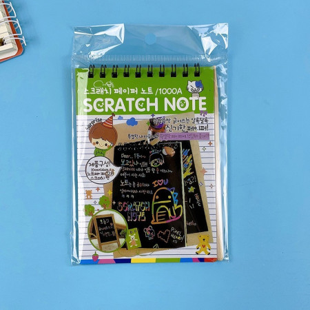 Caiet cu fise razuibile Cyrax, DIY Magic Scratch, 12 File, Curcubeu, Creion din Lemn, Cartonase negre, 14.5 x 10 cm, verde