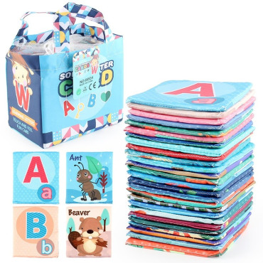 Set 26 Carduri din Panza cu Doua Fete, Cyrax, Model Litere, Educational, Interactiv, Saculet Inclus, Multicolor