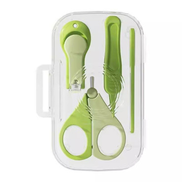 Set 4in1 de Ingrijire Unghii pentru Bebelusi, Cyrax, Cutie de Depozitare Texturata, 0-6 Ani, 13.6x8x2 cm, Verde
