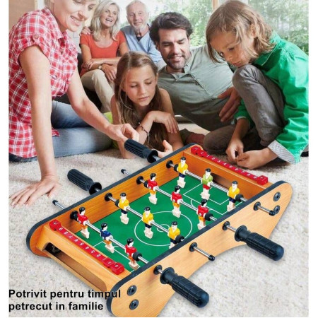 Masa de fotbal cu teren si 12 jucatori Cyrax, 4 manere, cu Tablou pentru Scor, din Metal, Lemn si ABS, 37.5 x 21 x 9.5 cm, Margini Rotunjite, pentru copii/adulti