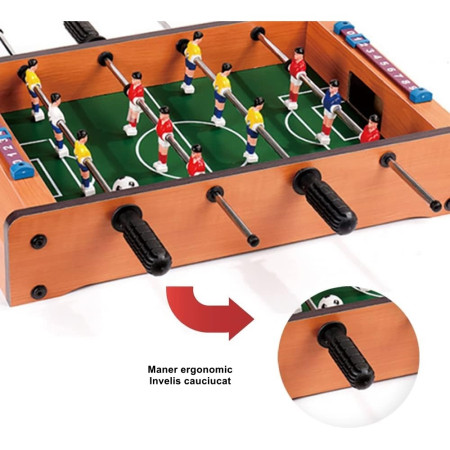 Masa de fotbal cu teren si 12 jucatori Cyrax, cu tablou pentru scor, din metal, lemn si ABS, 34.5 x 23 x 7 cm, pentru copii
