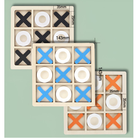 Jucarie Montessori Tic Tac Toe, Cyrax, Educativa, Interactiva, din lemn, X si O, 9 Piese, 14.3x14.3 cm, Negru Alb