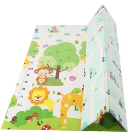 Covoras pentru Copii, Cyrax, cu 2 Fete, Model Safari/Animale, din XPE+PE, Impermeabil, Antiderapant, Protectie Termica, +3 Luni, Pliabil, 150 x 200 x 1 cm, Multicolor
