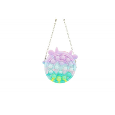 Jucarie antistres din silicon Cyrax, Pop it Now and Flip It ,Mini Geanta, Vacuta, 6 cm, Macarons