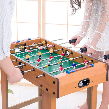 Masa de Fotbal cu Teren si 18 Jucatori Cyrax, 6 Manere, cu Tablou pentru Scor, din Metal, Lemn si ABS, 69 x 36.5 x 61 cm, cu Picioare, pentru copii/adulti