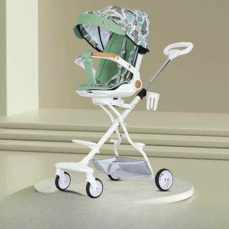 Carucior Sport Cyrax 3in1, 6-36 Luni, Reversibil, Pliabil, Tavita pentru Masa, Pozitie de Somn, Centura de Siguranta, Roti 360, Suport Pahar, Copertina pentru Soare, 32x63x95cm, Verde Model Frunze